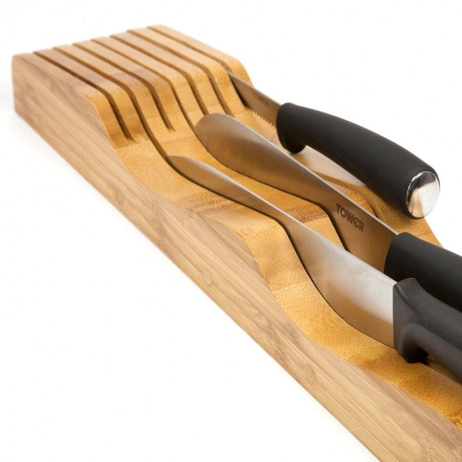 Woodluv In Drawer Bamboo 7 Slots Knife Block- Without Knives