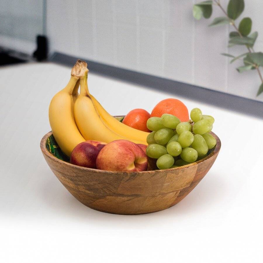 Woodluv Large 25 cm Mango Wood Decorative Salad Serving Bowl