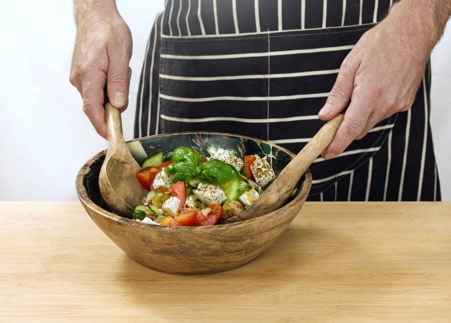 Woodluv Large 25 cm Mango Wood Decorative Salad Serving Bowl