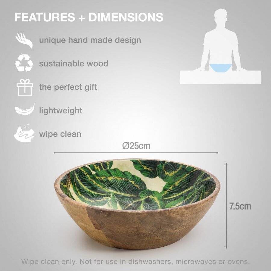 Woodluv Large 25 cm Mango Wood Decorative Salad Serving Bowl