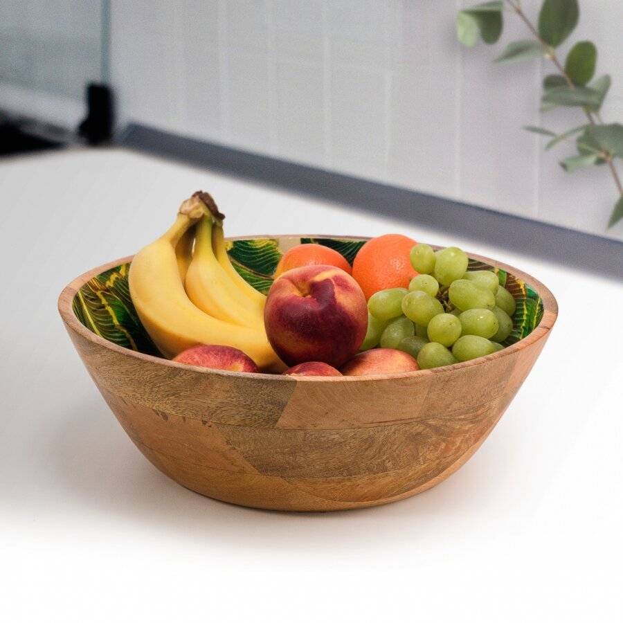 Woodluv Large 30 cm Mango Wood Decorative Salad Serving Bowl