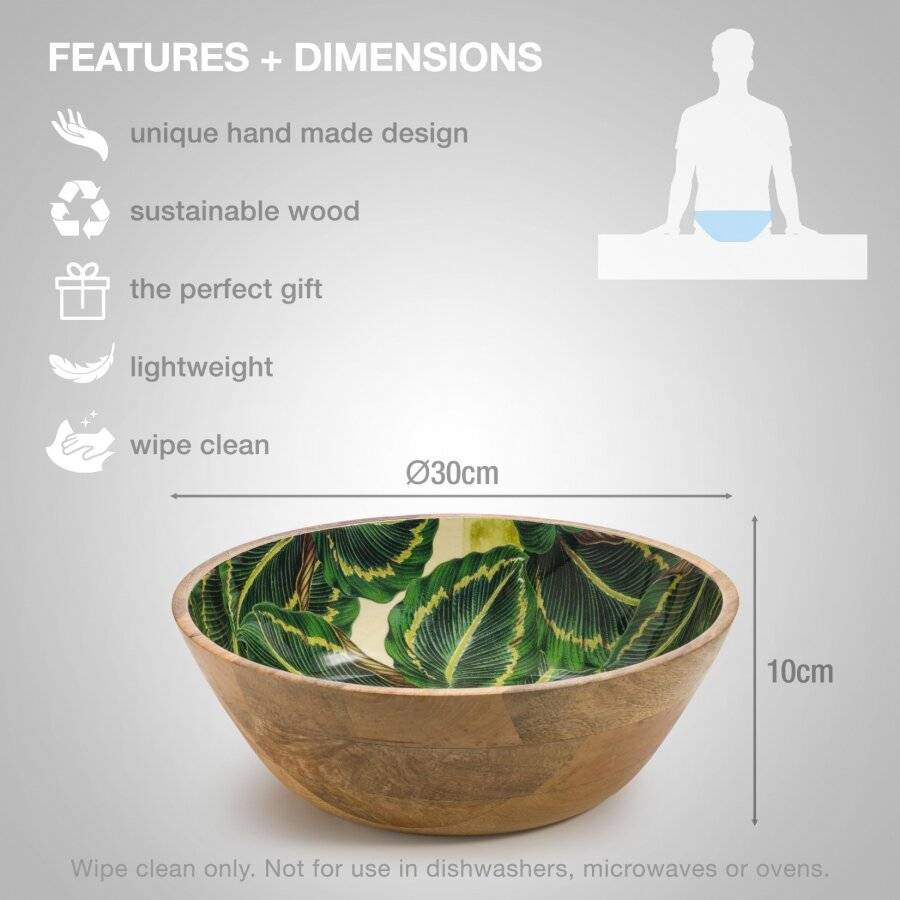 Woodluv Large 30 cm Mango Wood Decorative Salad Serving Bowl