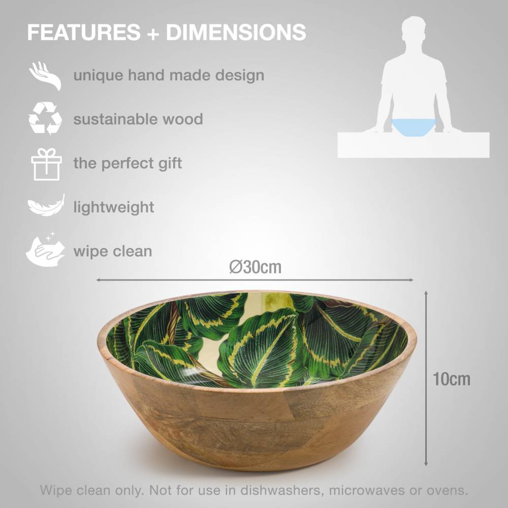 Woodluv Large 30 cm Mango Wood Decorative Salad Serving Bowl