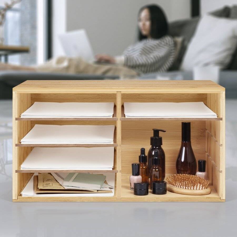 Woodluv Large Bamboo A4 Size Document Organizer With 8 Compartments