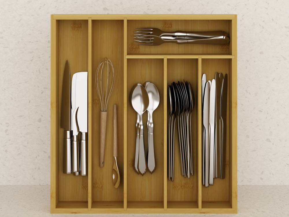 Woodluv Large Bamboo Cutlery Drawer Organizer, Durable Utensil Tray
