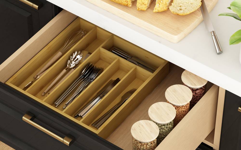 Woodluv Large Bamboo Cutlery Drawer Organizer, Durable Utensil Tray