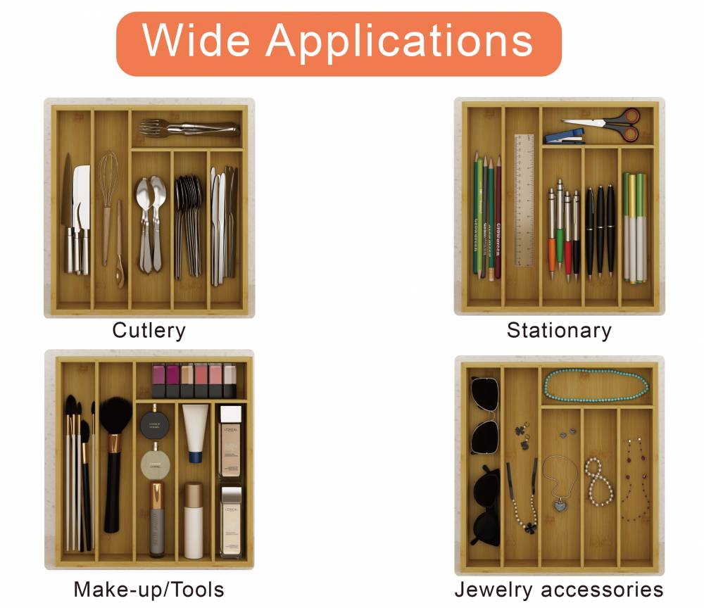 Woodluv Large Bamboo Cutlery Drawer Organizer, Durable Utensil Tray