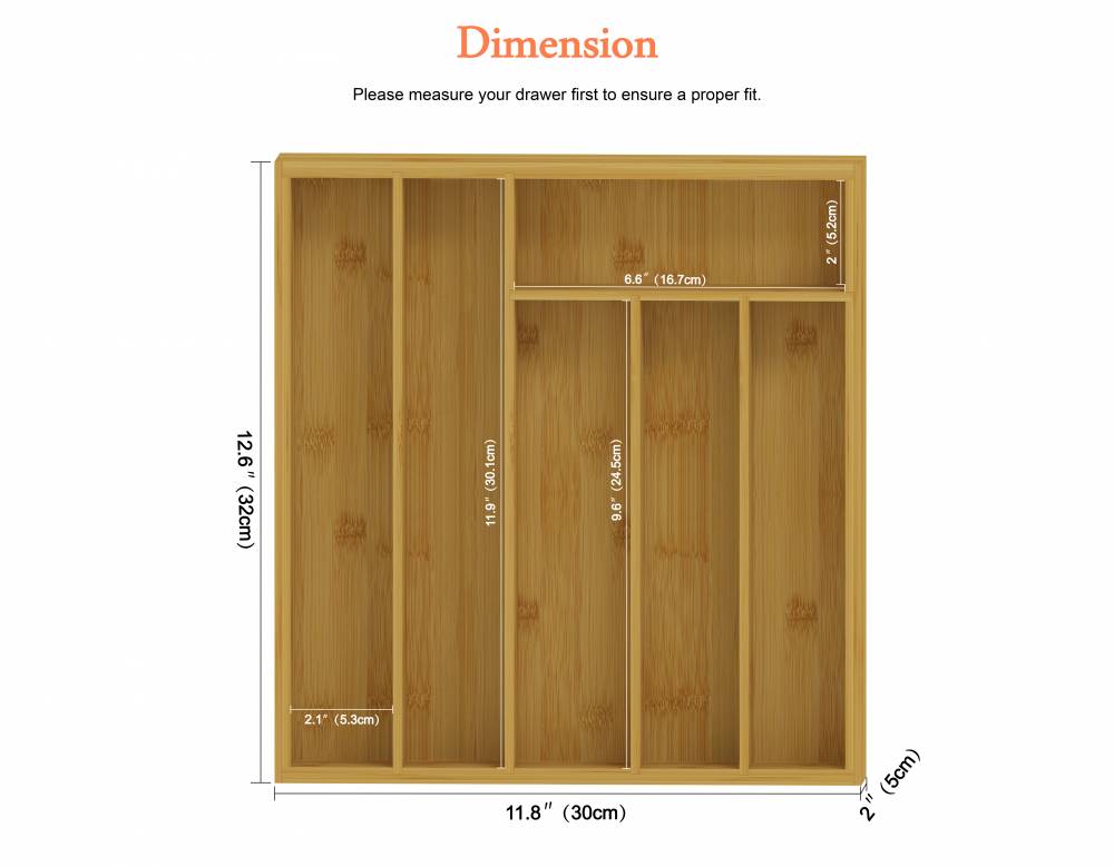 Woodluv Large Bamboo Cutlery Drawer Organizer, Durable Utensil Tray