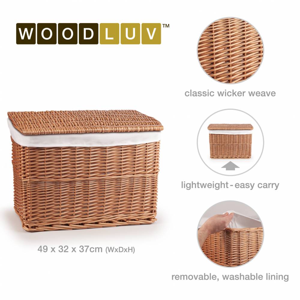 Woodluv Medium Wicker Storage Trunk With Lid & Removable Lining, Brown