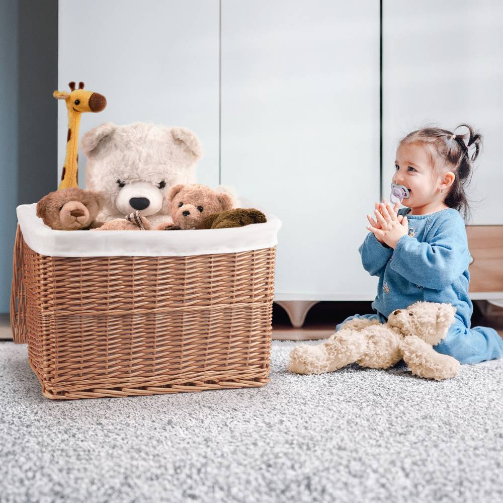 Woodluv Medium Wicker Storage Trunk With Lid & Removable Lining, Brown