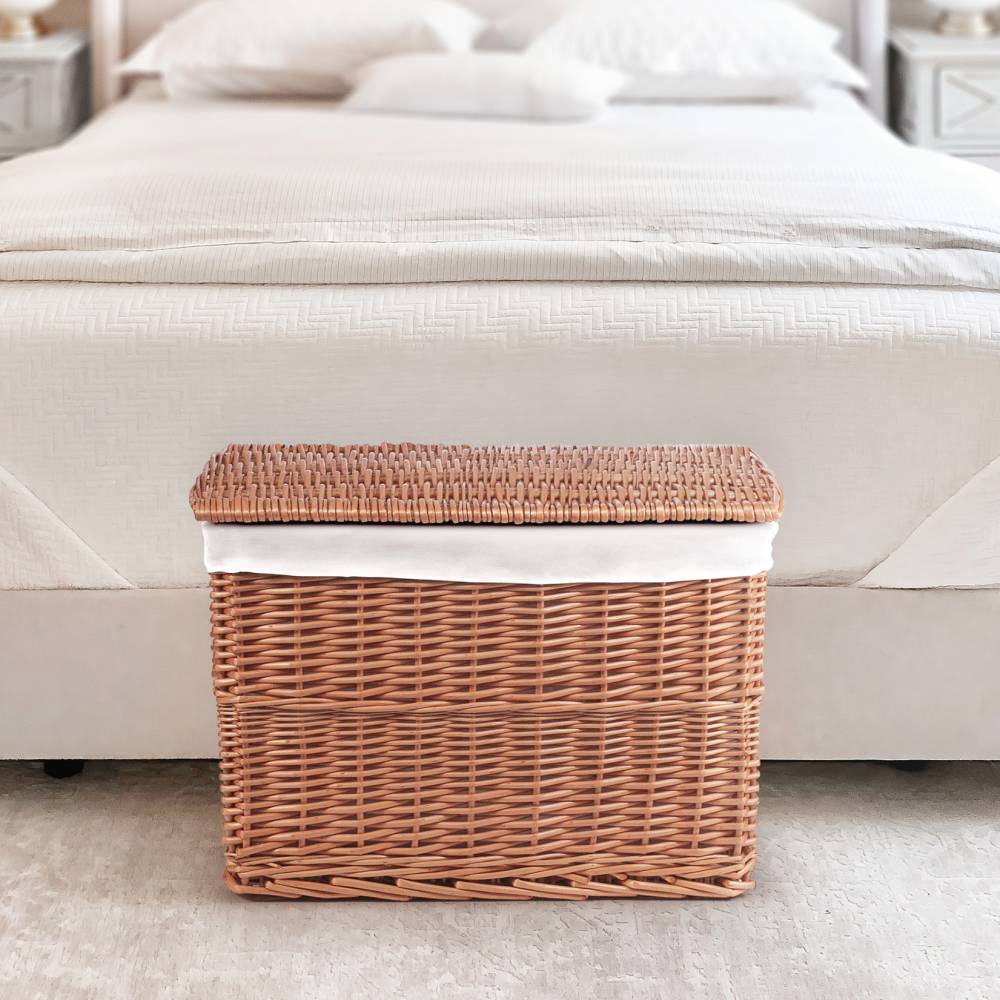 Woodluv Medium Wicker Storage Trunk With Lid & Removable Lining, Brown