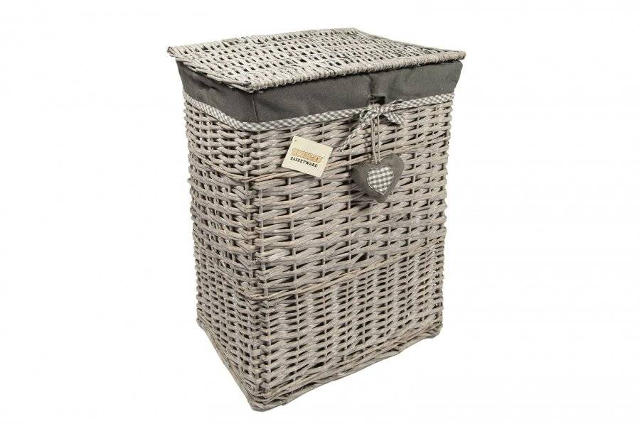 Woodluv Large Rectangular Wicker Laundry Basket With Lining - Grey