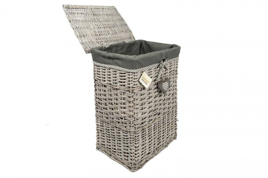 Woodluv Large Rectangular Wicker Laundry Basket With Lining - Grey