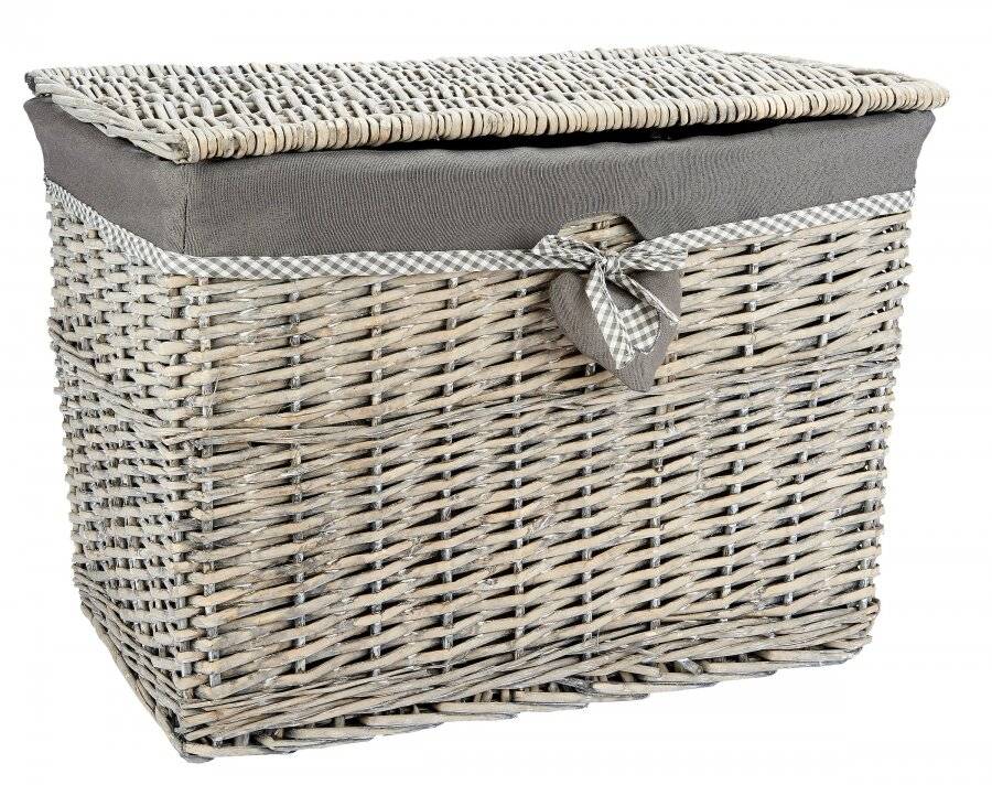 Woodluv Large Rectangular Wicker Storage Trunk With Lining - Grey