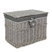 Woodluv Large Rectangular Wicker Storage Trunk With Lining - Grey