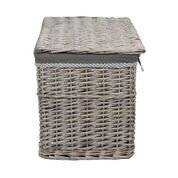 Woodluv Large Rectangular Wicker Storage Trunk With Lining - Grey