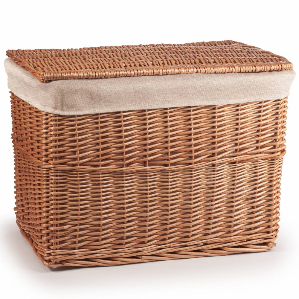 Woodluv Large Handwoven Natural Wicker Lined Storage Trunk With Lid