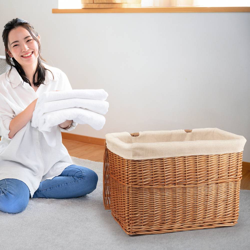 Woodluv Large Handwoven Natural Wicker Lined Storage Trunk With Lid