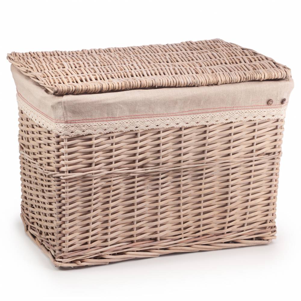 Woodluv Large Handwoven Natural Wicker Lined Storage Trunk With Lid