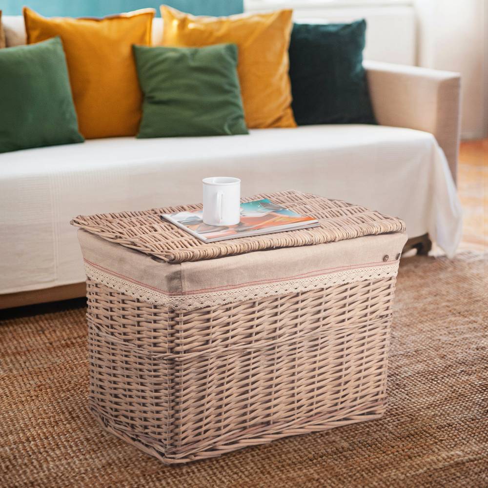 Woodluv Large Handwoven Natural Wicker Lined Storage Trunk With Lid