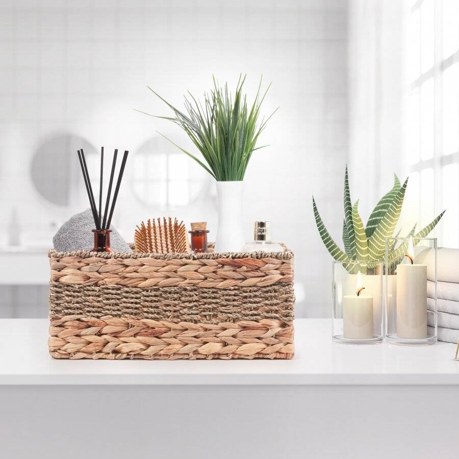 Woodluv Large Handwoven Seagrass & Water Hyacinth Storage Basket