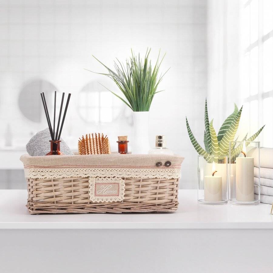 Woodluv Large Handwoven Wicker Storage Basket With Liner, Natural