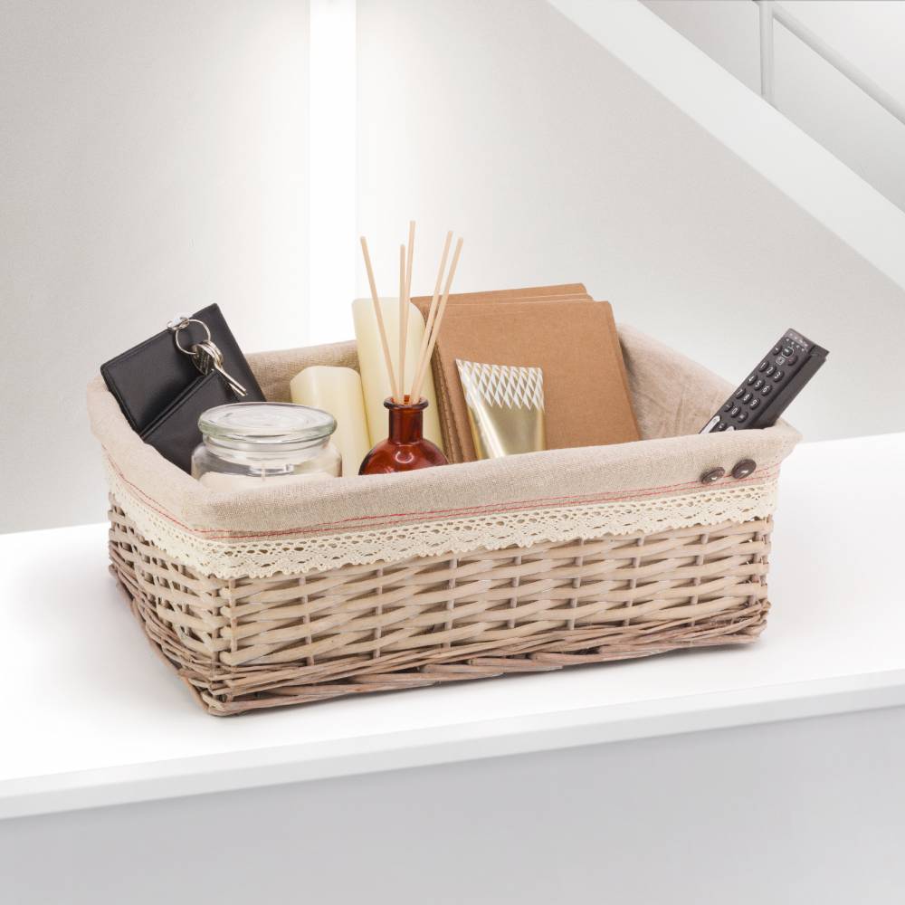 Woodluv Large Handwoven Wicker Storage Basket With Liner, Natural