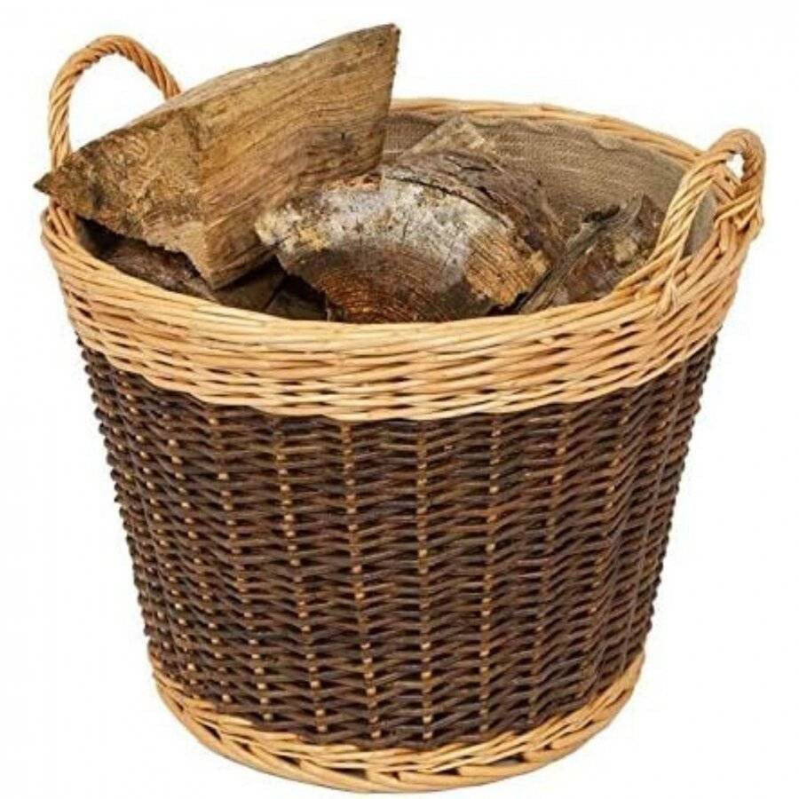 Woodluv Heavy Duty Large Willow Lined Log Basket, Natural/Dark Brown