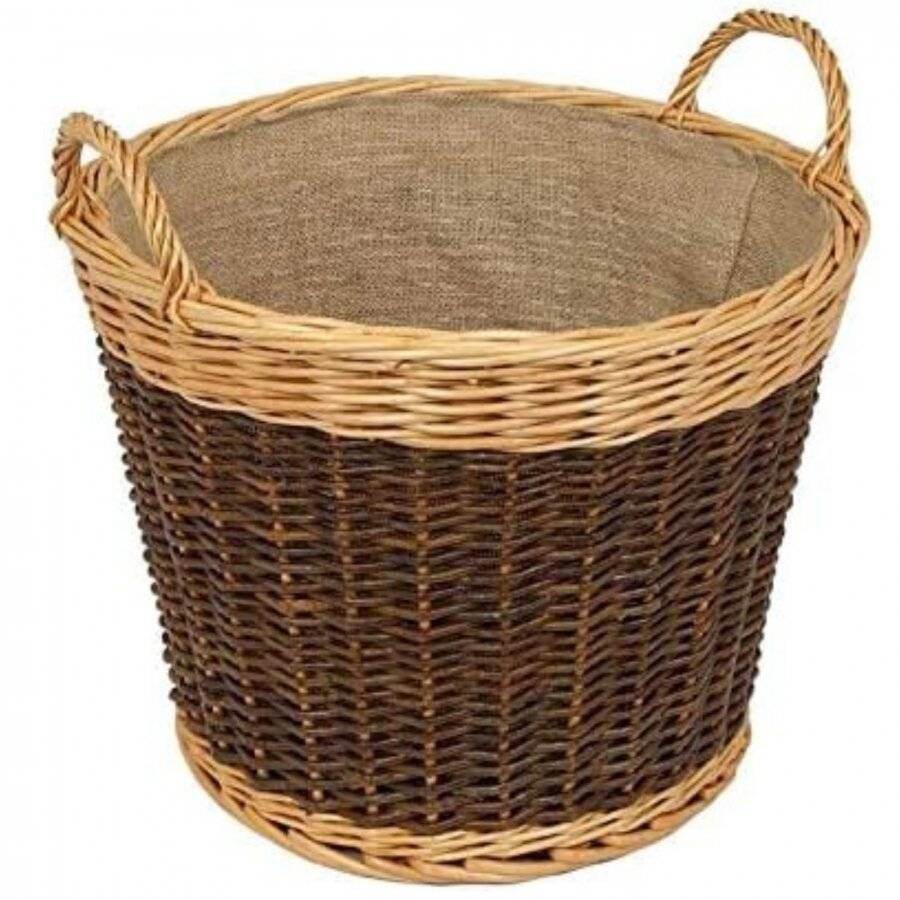 Woodluv Heavy Duty Large Willow Lined Log Basket, Natural/Dark Brown