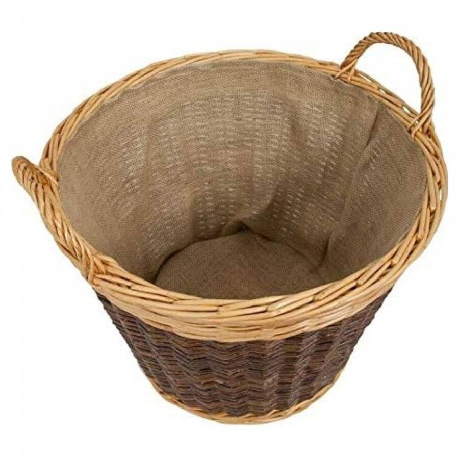 Woodluv Heavy Duty Large Willow Lined Log Basket, Natural/Dark Brown