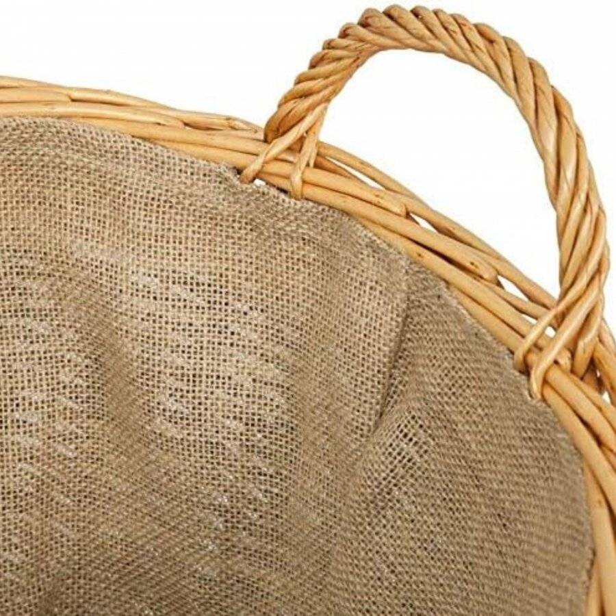 Woodluv Heavy Duty Large Willow Lined Log Basket, Natural/Dark Brown