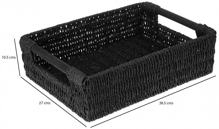 Woodluv Large Paper Rope Gift Hamper Basket With Wooden Handle, Black