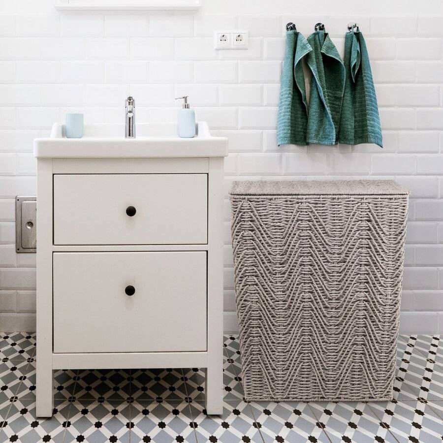 Woodluv Large Paper-rope Laundry Basket With Lid, Grey