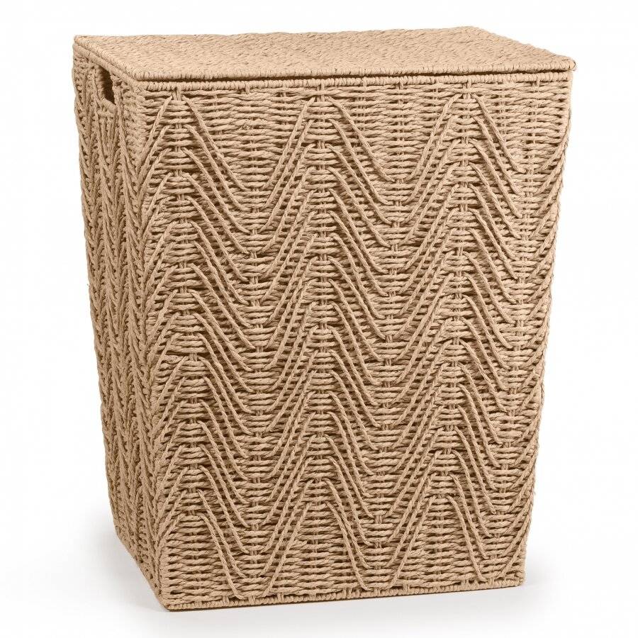 Woodluv Large Paper-rope Laundry Basket With Lid, Khaki