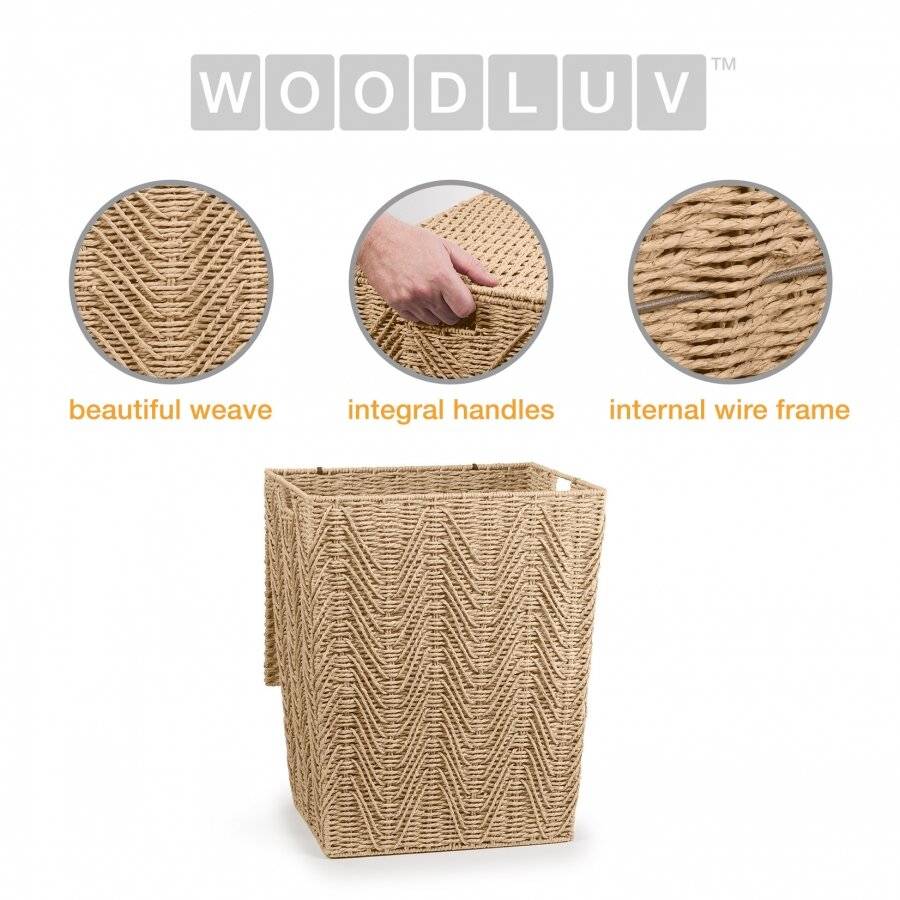Woodluv Large Paper-rope Laundry Basket With Lid, Khaki