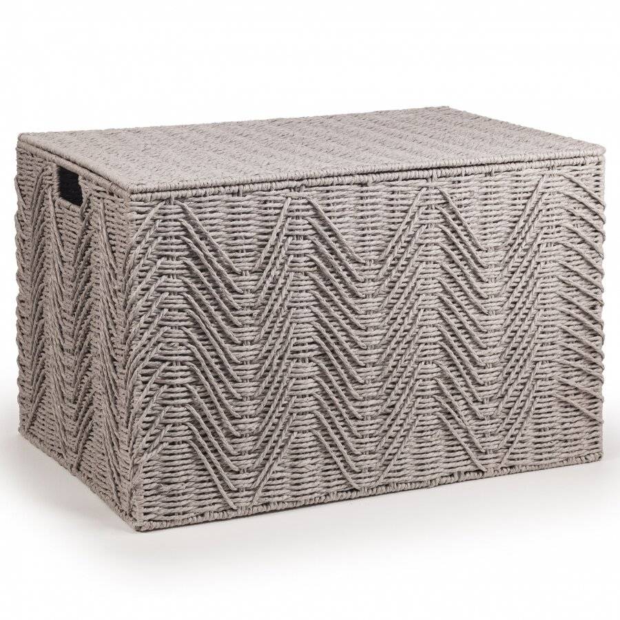 Woodluv Large Paper-rope Storage Box With Lid, Grey, 55 x 39 x 35 cm