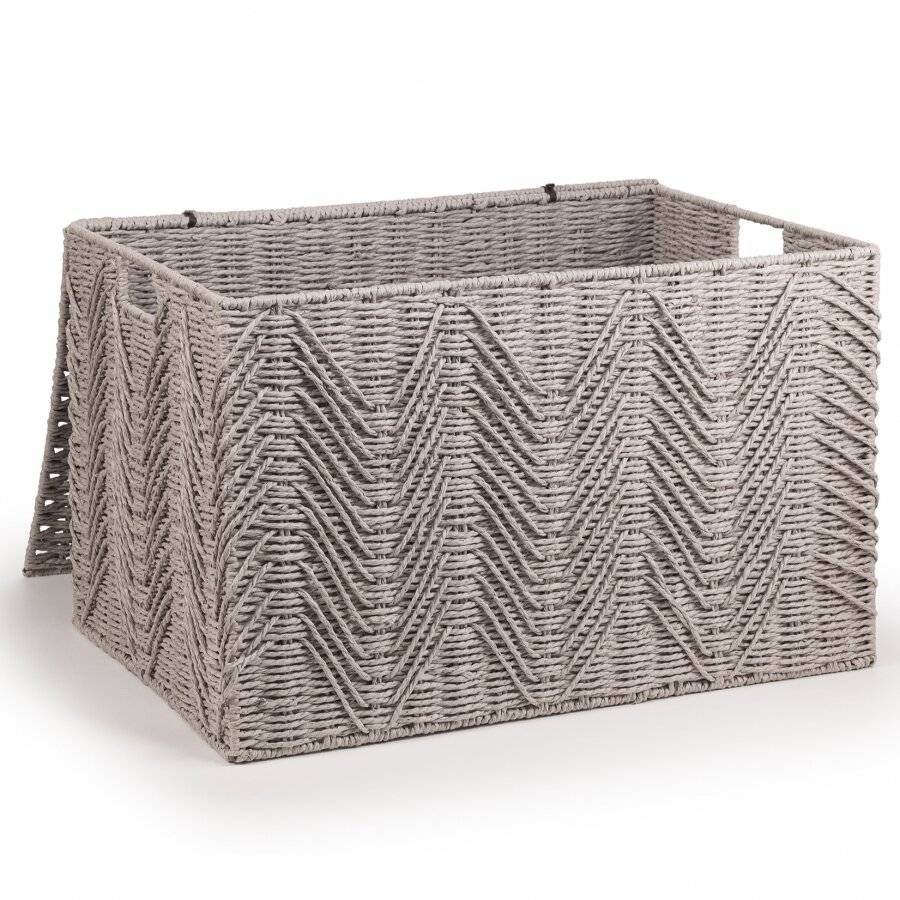 Woodluv Large Paper-rope Storage Box With Lid, Grey, 55 x 39 x 35 cm