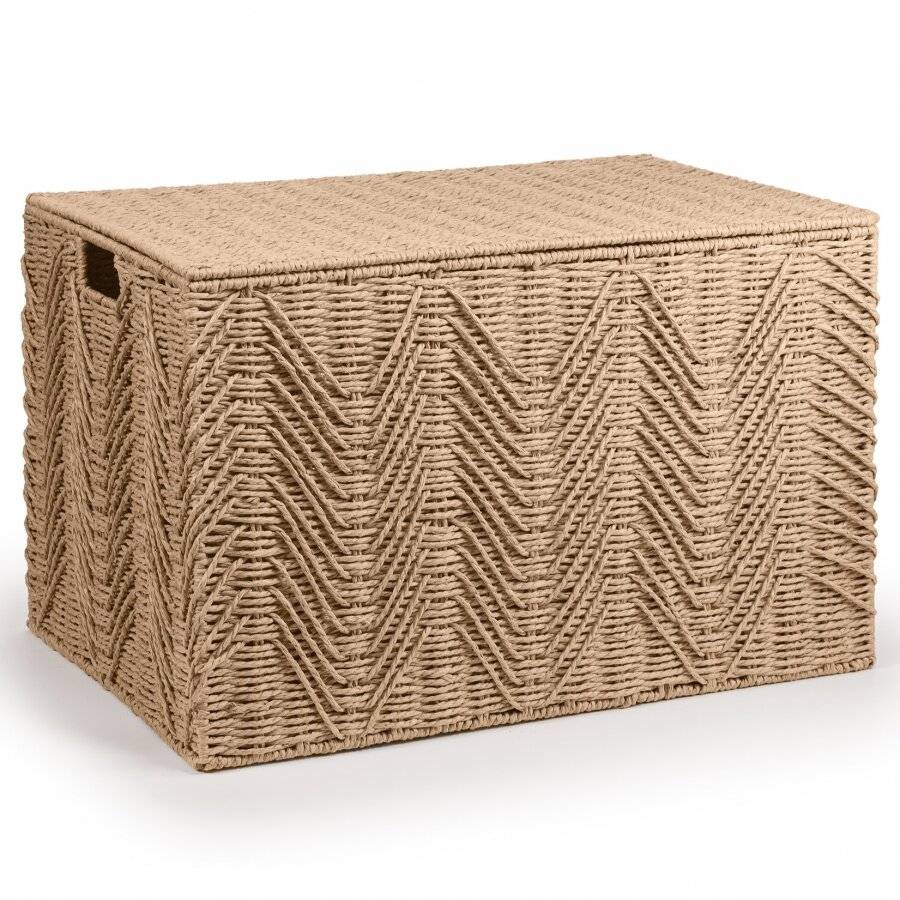 Woodluv Large Paper-rope Storage Box With Lid, Khaki, 55 x 39 x 35 cm