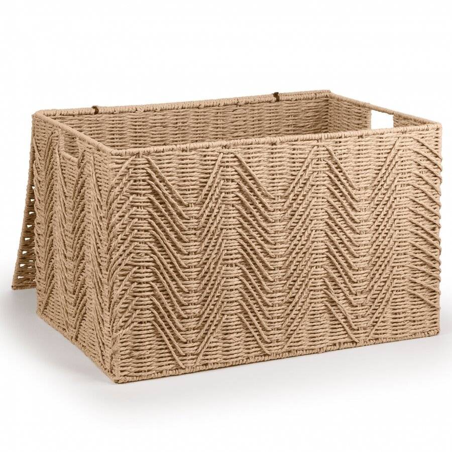 Woodluv Large Paper-rope Storage Box With Lid, Khaki, 55 x 39 x 35 cm