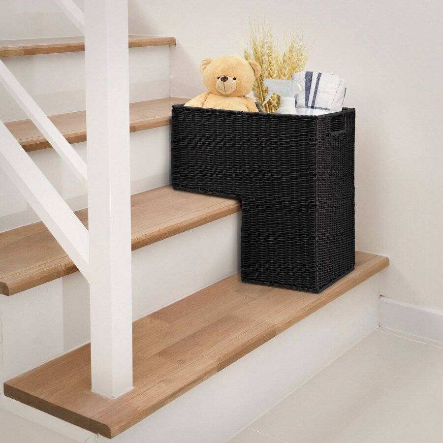 Woodluv Large Polypropylene Stair/Step Basket With Inset Handle, Black