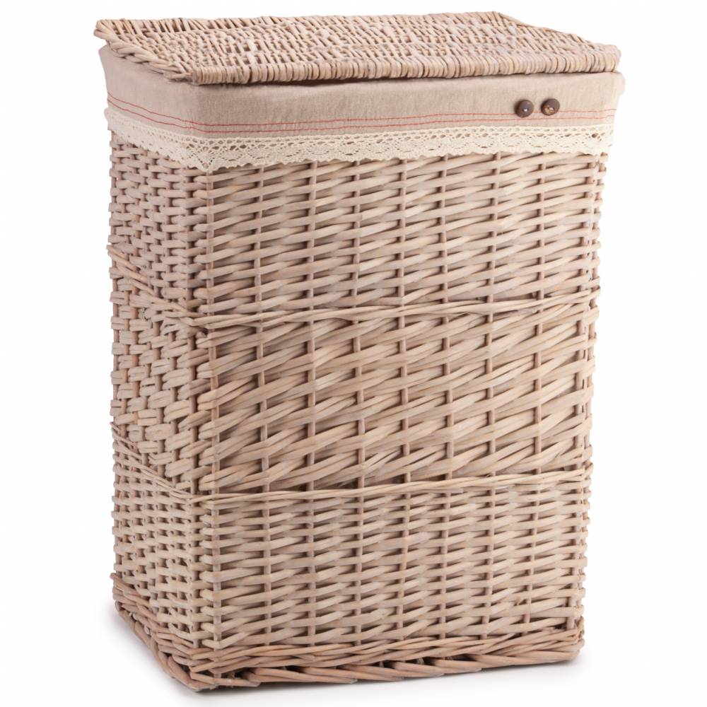 Woodluv Large Rectangular Laundry Willow Basket with Lining, Natural