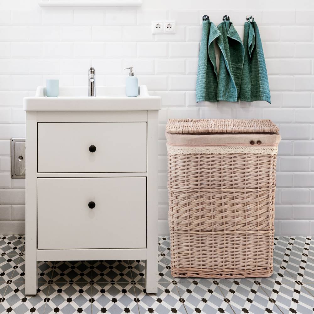 Woodluv Large Rectangular Laundry Willow Basket with Lining, Natural