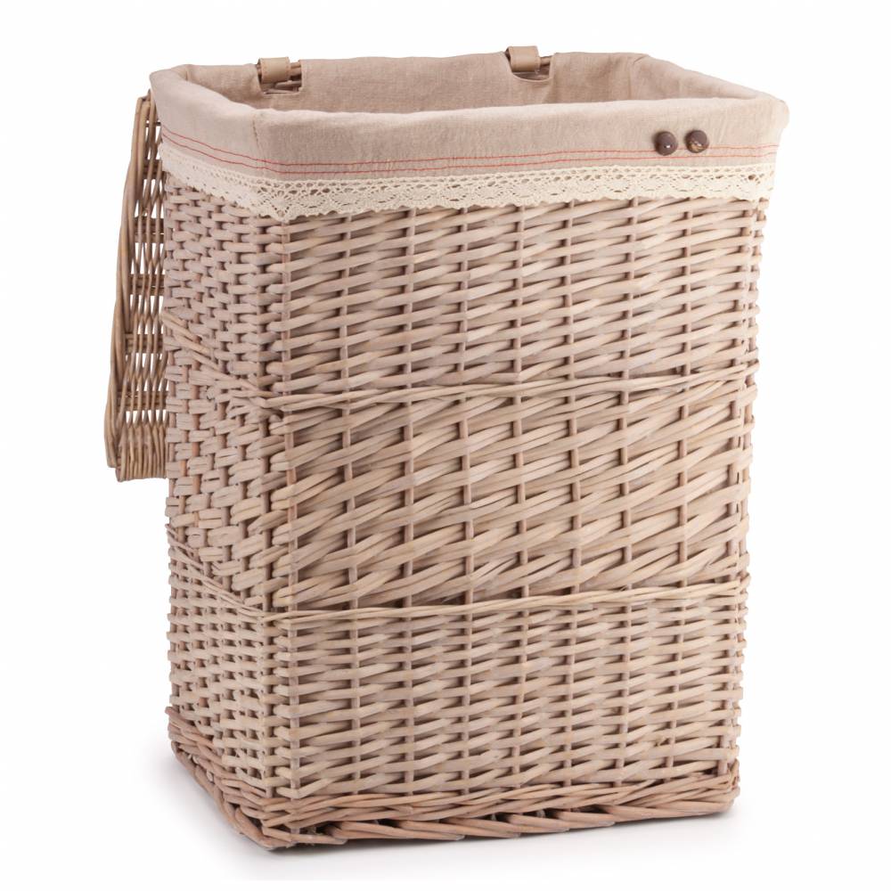 Woodluv Large Rectangular Laundry Willow Basket with Lining, Natural