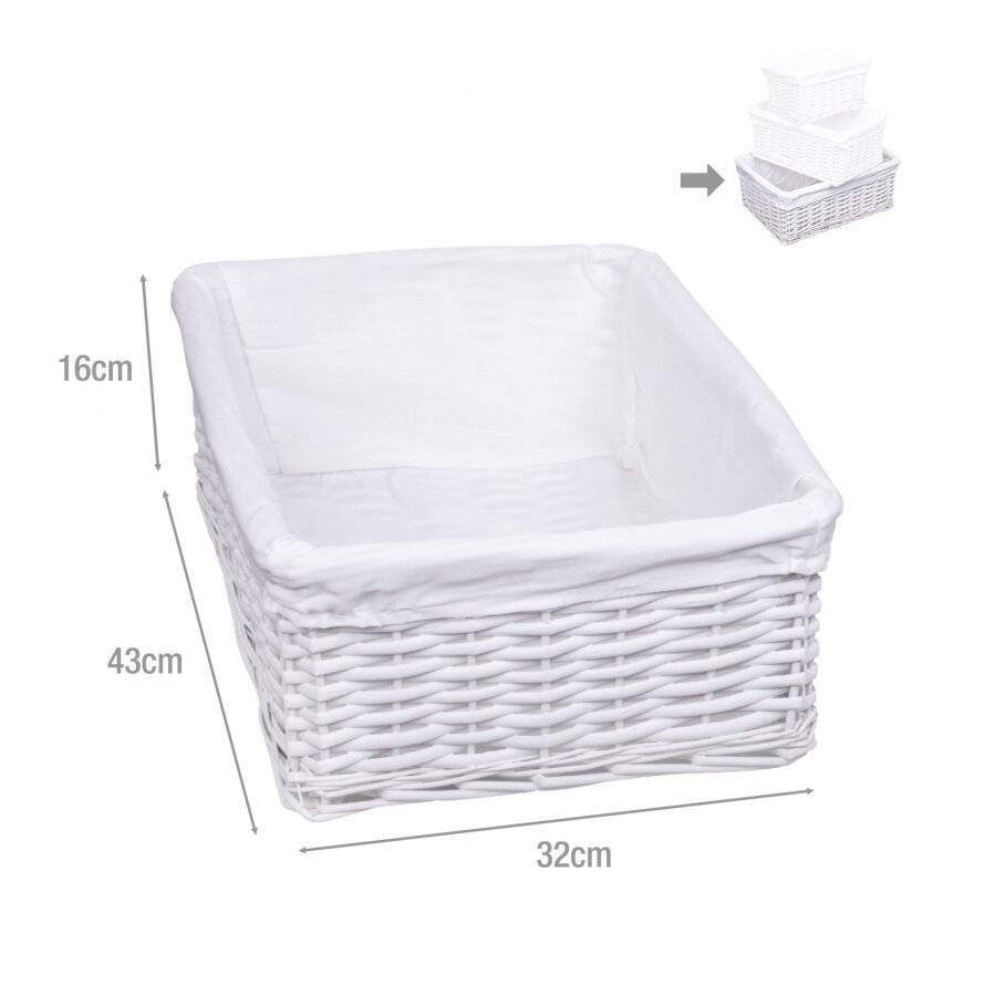 Woodluv Large White Wicker Storage Basket With White Removable Lining