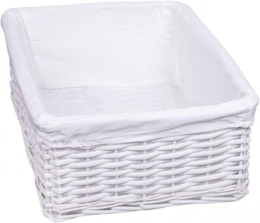 Woodluv Large White Wicker Storage Basket With White Removable Lining