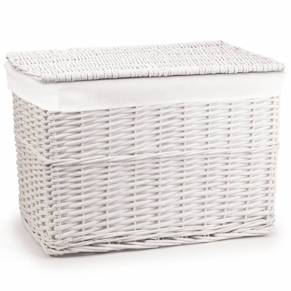 Woodluv Wicker Lined Storage Trunk With Lid, Large - White