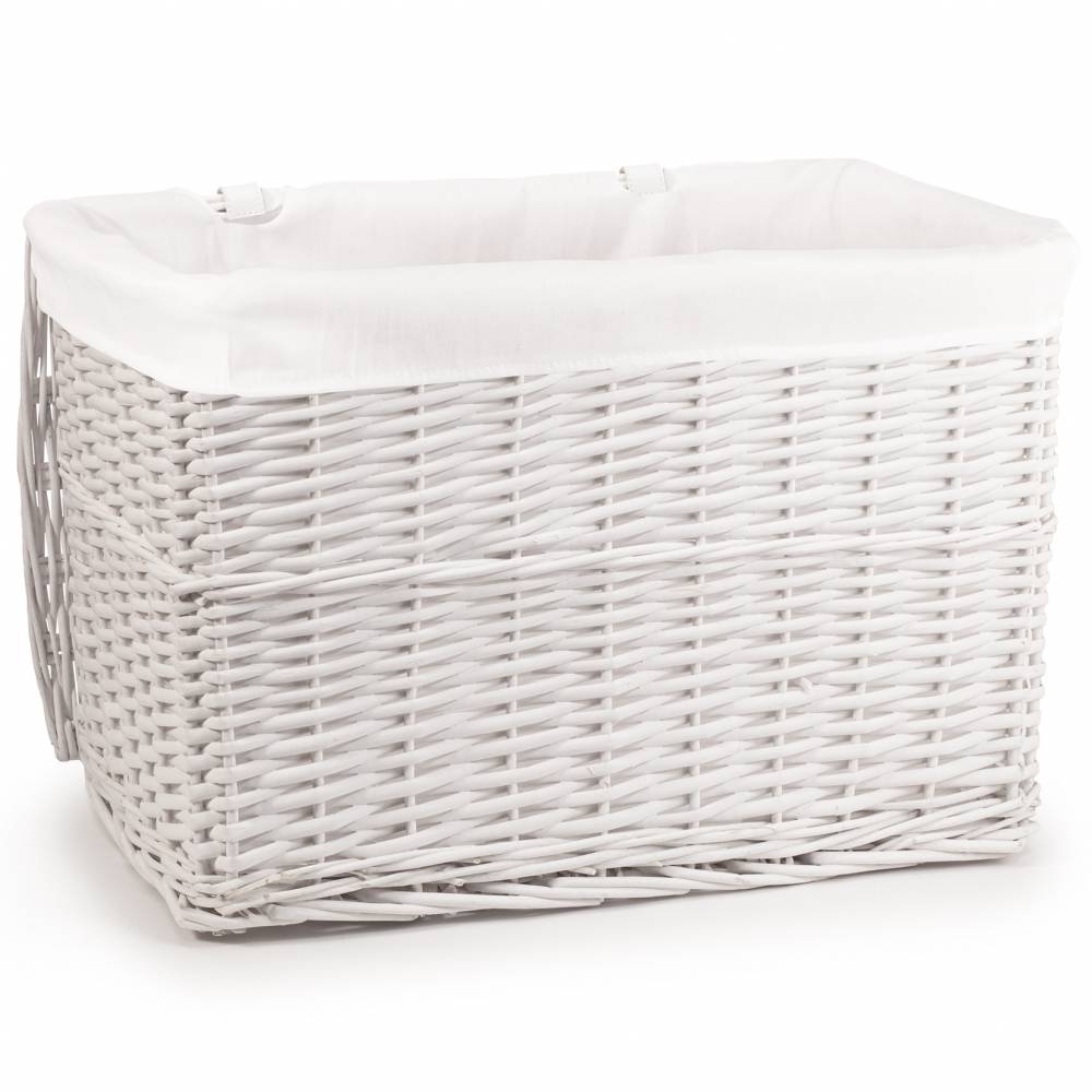 Woodluv Wicker Lined Storage Trunk With Lid, Large - White