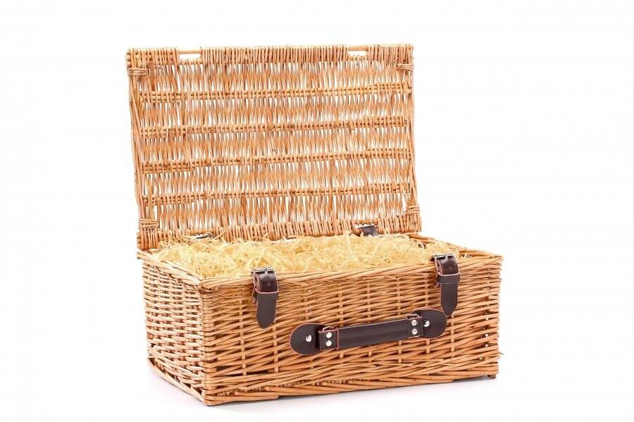 Woodluv Large Wicker Storage Basket With Faux Leather Strap - Natural