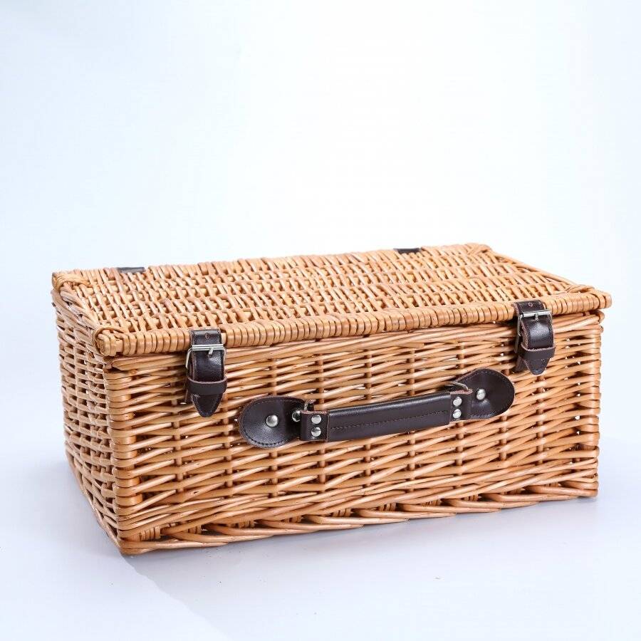 Woodluv Large Wicker Storage Basket With Faux Leather Strap - Natural
