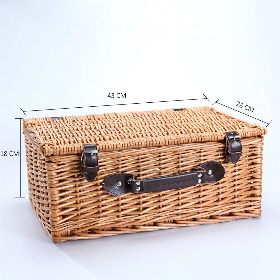 Woodluv Large Wicker Storage Basket With Faux Leather Strap - Natural